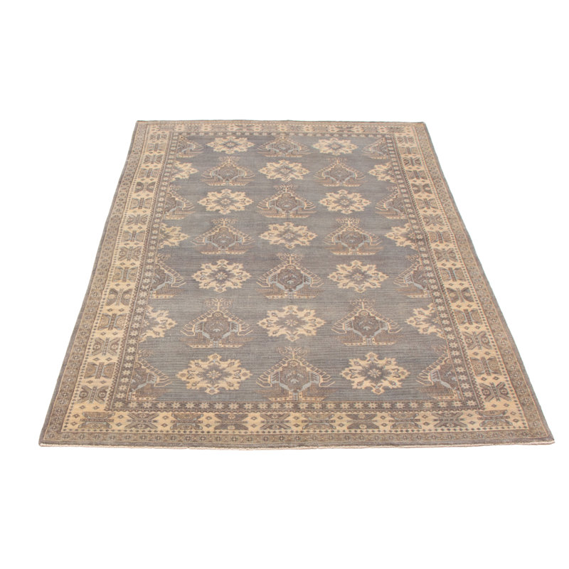 Tapis oriental gris en laine noué à la main 6 pi x 8 pi 7 po Peshawar