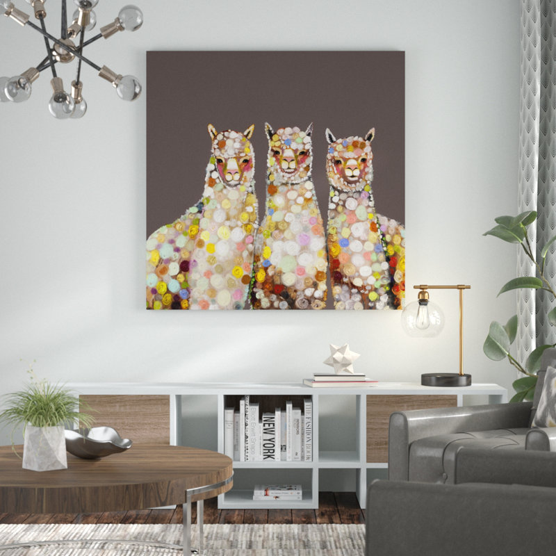 «Alpaca Trio - Pewter», reproduction de peinture acrylique sur toile tendue