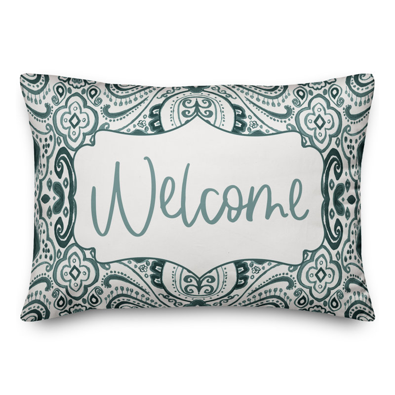  Welcome Outdoor Rectangular Pillow Cover and Insert, Teal