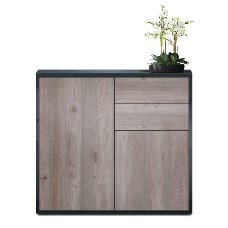 Sideboard Mcdevitt, Glossy Black /Nordic Oak