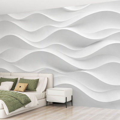 Papier peint adhésif mural abstrait à motif de vagues ondulées 3D blanches, papier contact autoadhésif amovible pour salon, chambre à coucher H 69 po x l 96 po