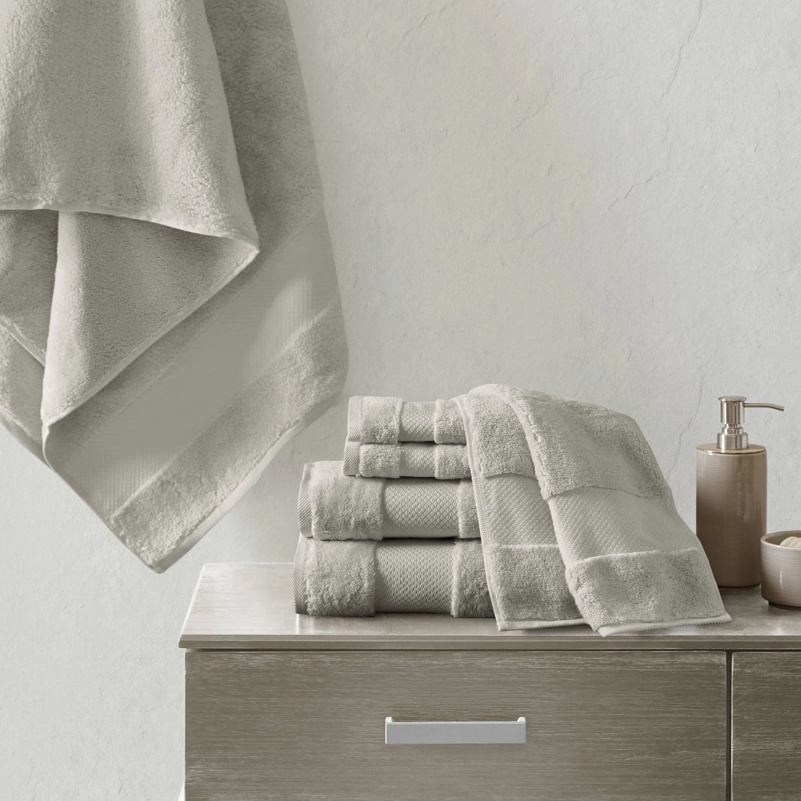 Turkish Cotton Quick-Dry Towel Set, Gray, 6 Piece Towel Set