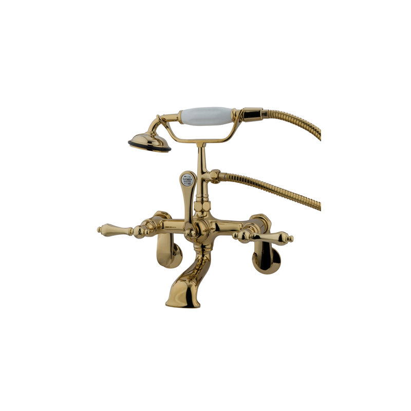 Hot Springs Triple Handle Wall Mounted Clawfoot Tub Faucet with Handshower, Polished Brass