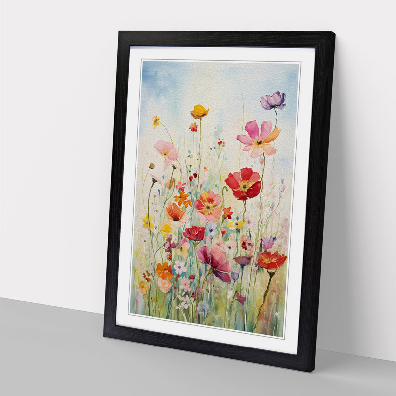 Wildflowers Gestural Art - Framed Print, 46cm H x 34cm W, Black Framed