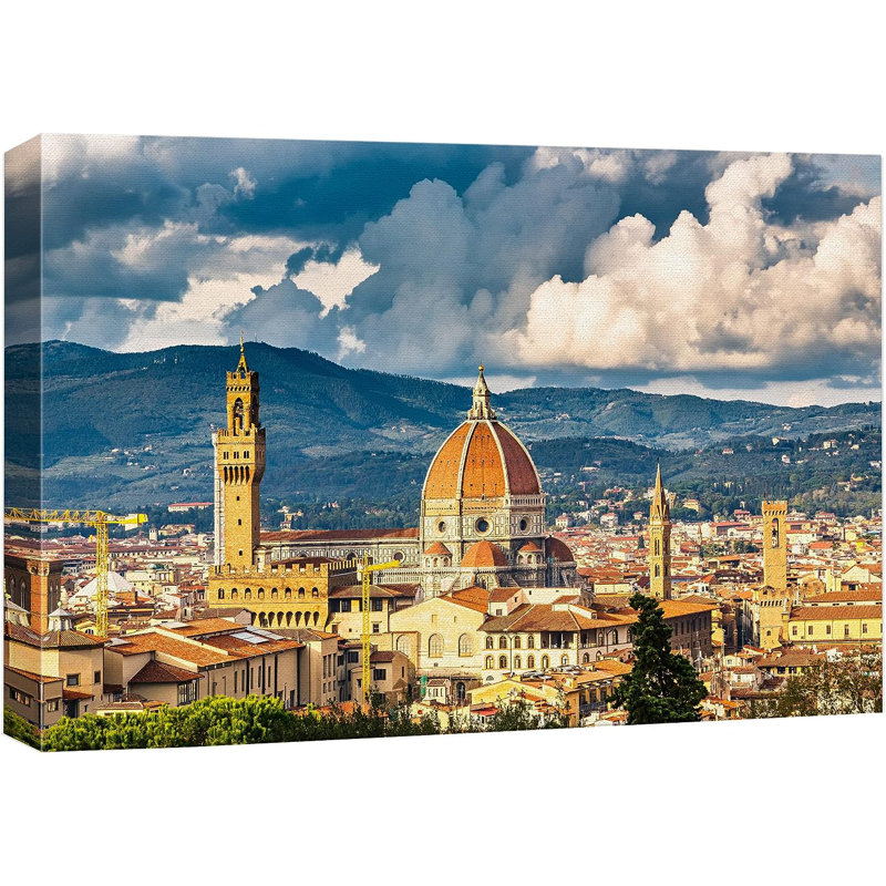 Vue sur la cathédrale de Florence et Duomo, Italie - reproduction d'art sur toile tendue, H 32 po x l 48 po x P 1,5 po