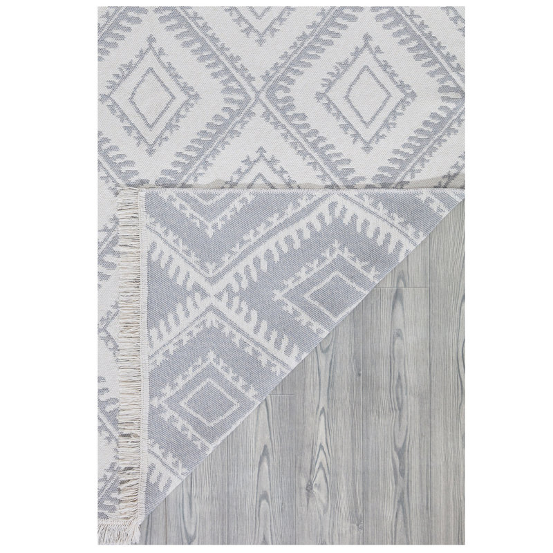 Tapis en coton tissé à plat à la main à motif géométrique Nautilus - blanc / gris, Rectangle 3 pi 11 po x 5 pi 11 po