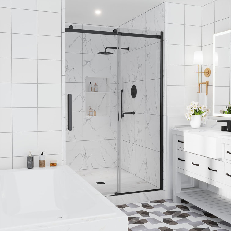 44"-48" W x 76" H Frameless Single Sliding Shower Door with Soft-Closing and Clear Tempered Glass