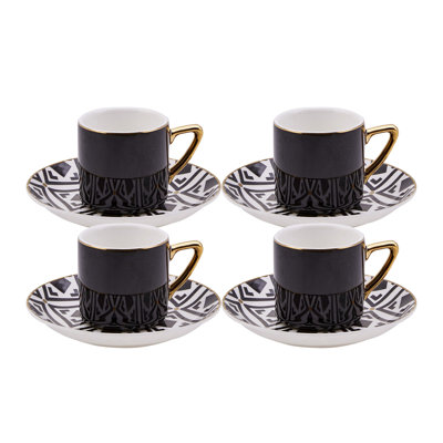 Karaca Monochrome Porcelain Espresso Turkish Coffee Cup, 90ml, Black White Gold