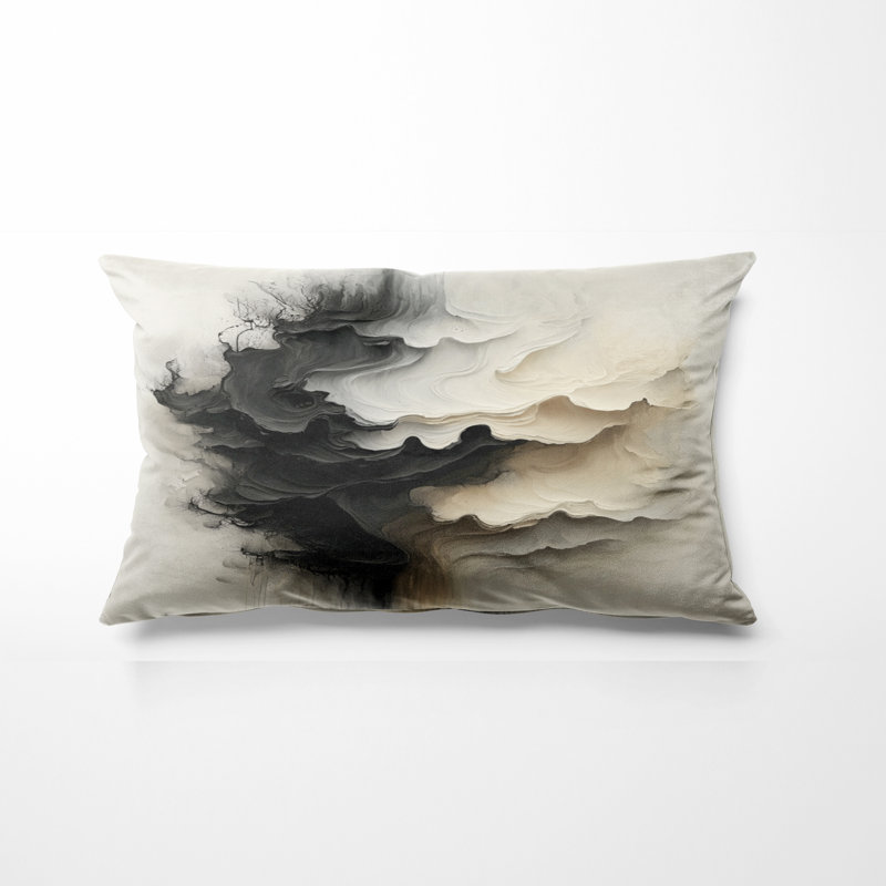 Coussin décoratif noir et blanc «Uniant Horizons», H 12 po x l 20 po