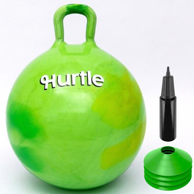 Hurtle 20 Inch Marble Hopper Ball with Handle, Pump & Cones – Kids Indoor/Outdoor Play (Green)