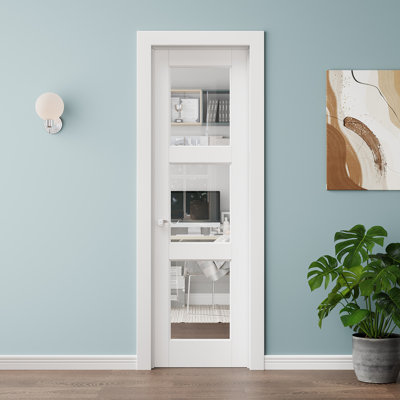 Porte pleine de verre 24 x 80 po, vitrage transparent, apprêté, porte de garde-manger, porte de chambre, porte de pièce, porte de placard