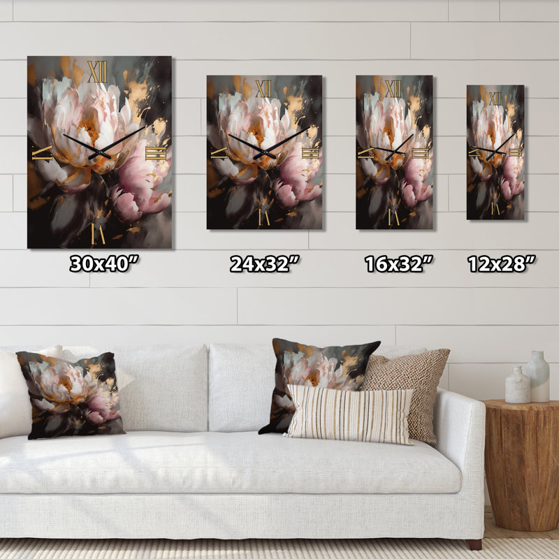 Janneli - Horloges murales pivoines florales, H 32 po x l 24 po x P 1 po