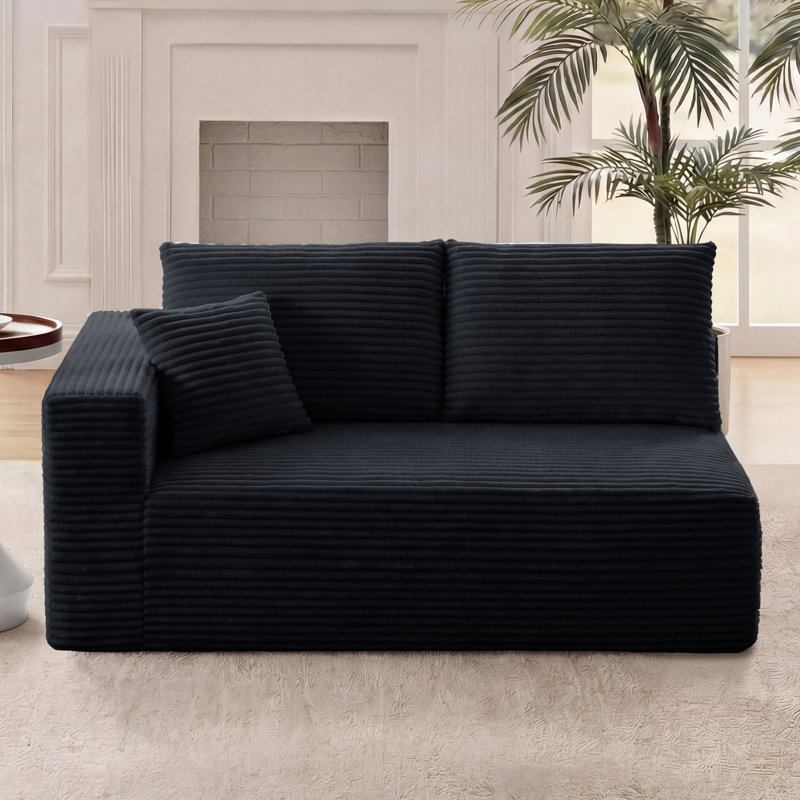 Causeuse à compression modulaire 69,29 po avec accoudoirs, élément modulaire rembourré en flanelle à 2 places avec 3 coussins, canapé «Boneless» Cloud en boîte pour le salon, petits espaces, noir