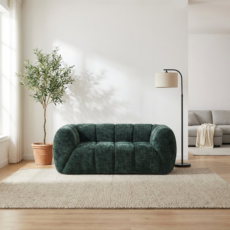 Canapé moderne en chenille avec coussins matelassés et sièges profonds