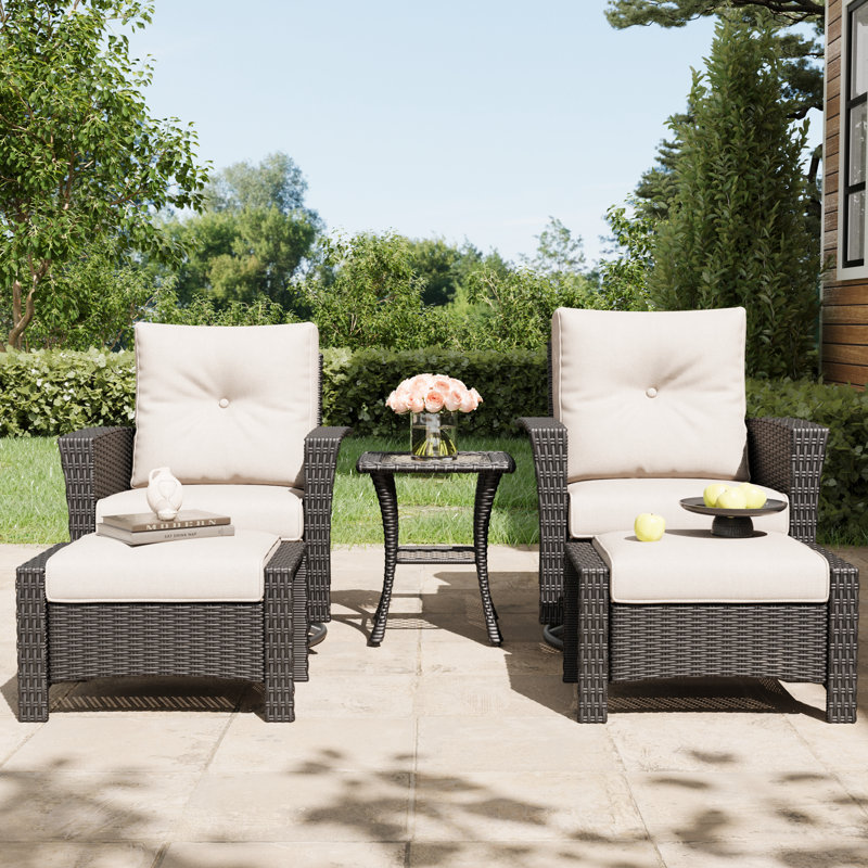 Winston Porter 5 Piece Wicker Patio Furniture Set, Classis Outdoor Conversation 360 Degree Swivel Chairs Set with Coffee Table