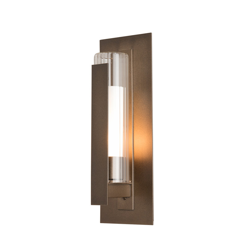 Vertical Bar Fluted Clear Glass 1-Bulb Outdoor Flush Mount, Coastal Mahogany, 18.8" H x 6.5" W x 5.4"D