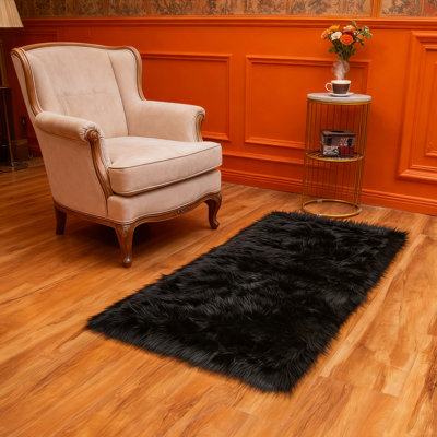 Soft Fluffy Black Faux Sheepskin Area Rug