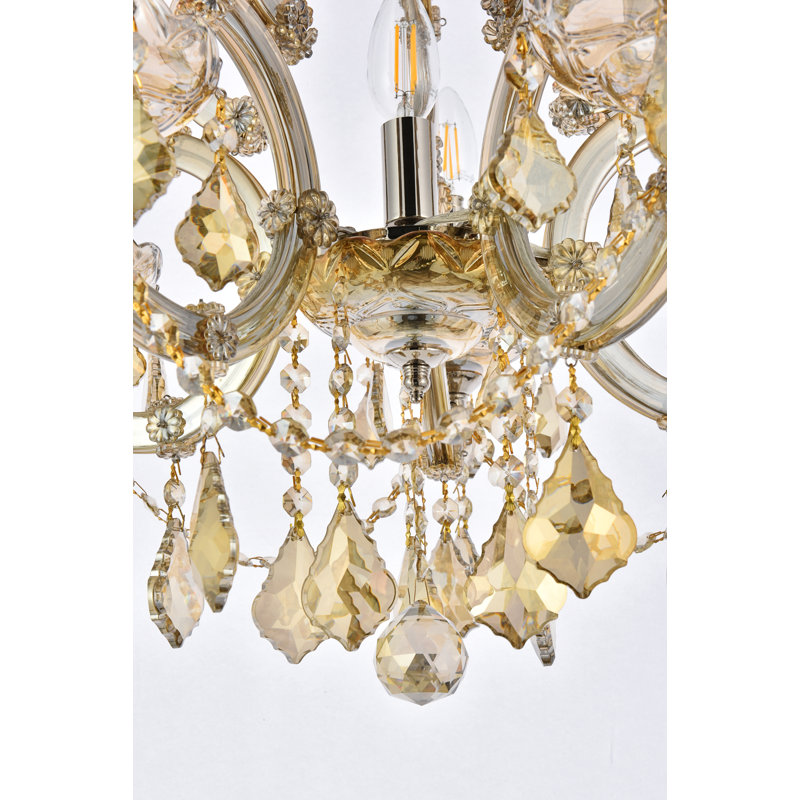 Lustre classique à 6 lumières de style bougie Stockard, Teck doré / teck doré (fumé) / coupe royale