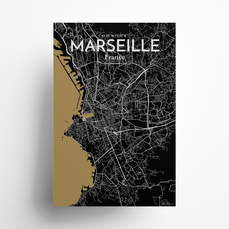 Marseille City Map In Luxe - No Frame Print, 36cm H x 24cm W x 0.05cm D