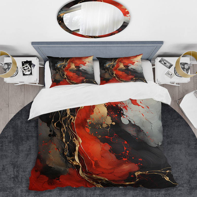 Volcano en marbre rouge et or VI - peinture abstraite, ensemble de housse de couette