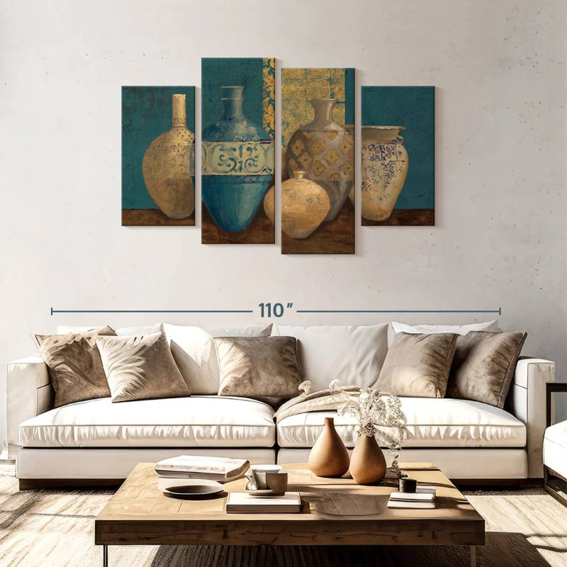 Senne Aegean Vessels On Turquoise, H 48 po x l 75 po