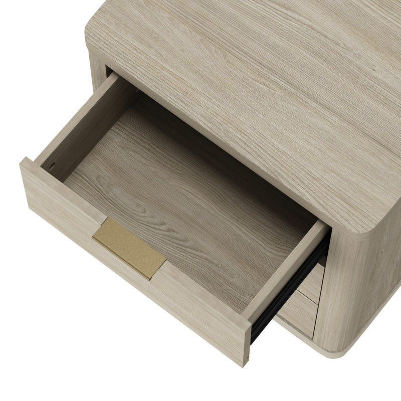 Evelyn 20" W Modern Nightstand with 3 Full Extension Drawers in Natural, Natural