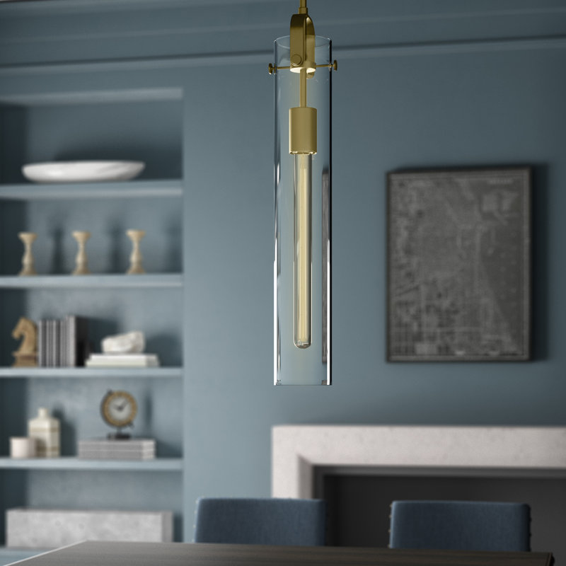 Luminaire suspendu cylindrique à 1 lumière Fenecia, Laiton brossé