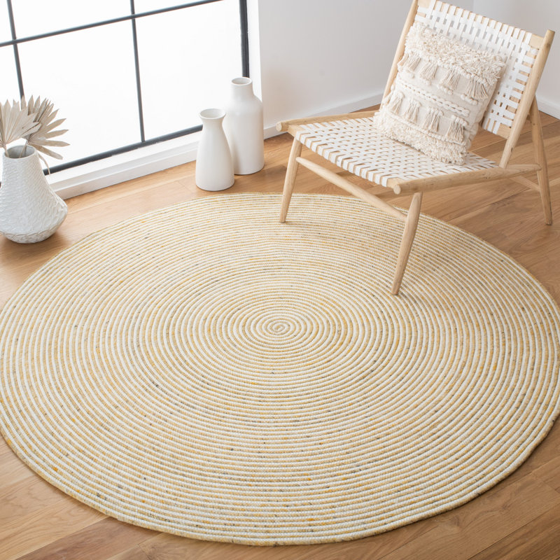Tapis en laine / coton tissé à la main Mcclelland en ivoire / or, Rond 4 pi