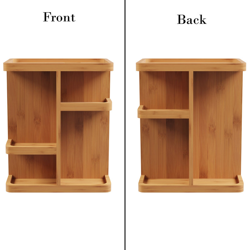 Eco-Friendly Bamboo Rotating Makeup Organizer with Shelves