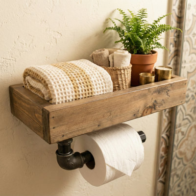 Decorative Wall Mount Toilet Paper Holder with Shelf