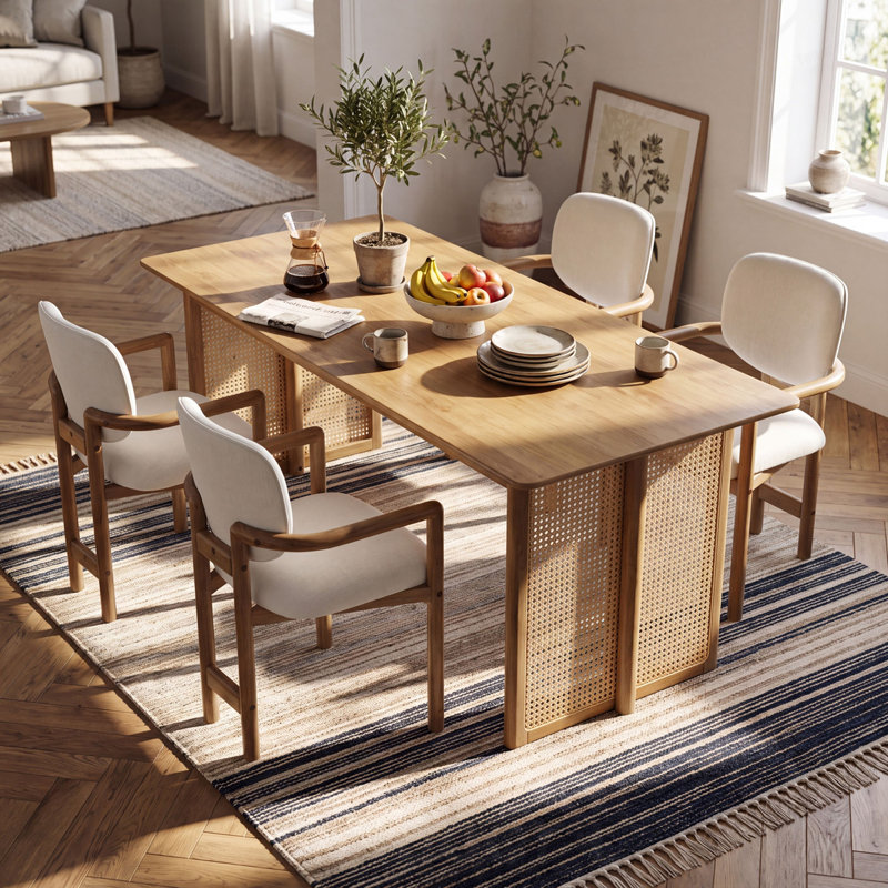 Ensemble de salle à manger 5 pièces en bois d'hévéa, table 70,87 po en rotin et 4 chaises