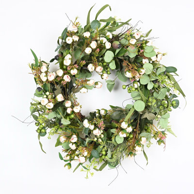 22" Artificial Farmhouse Greenery Eucalyptus Foliage Leaves Berry Floral Wreath For Front Door