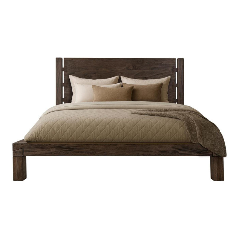 Queen Panel Bed With Platform Base, Dark Brown, Brown, Queen