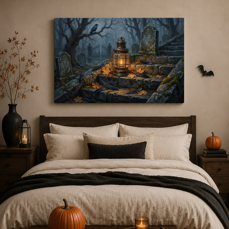 Art mural sur toile, lanterne rougeoyante, H 20 po x l 30 po