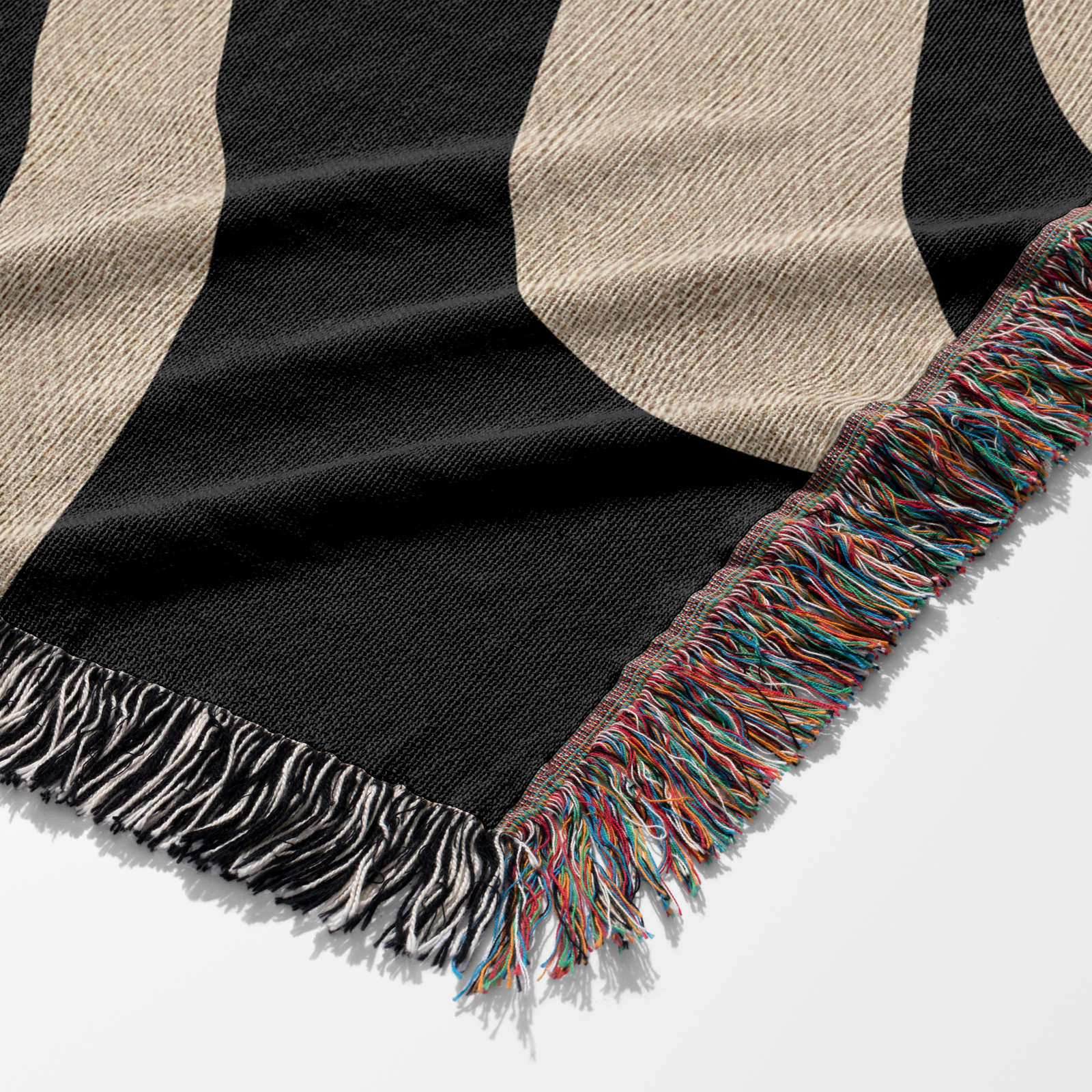 Kayle Cotton Throw Blanket, Black/Beige, 50" x 60" – Throw