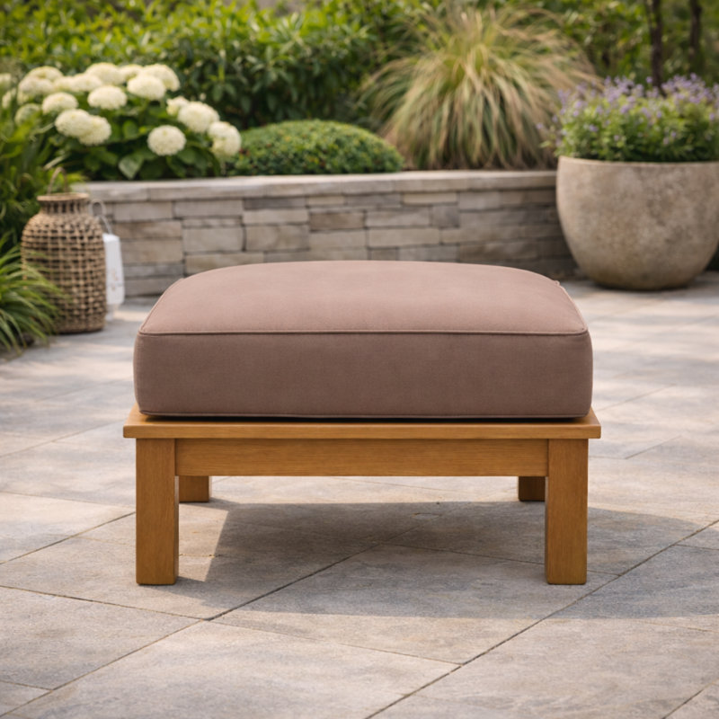 Galvan Solid Wood Teak Outdoor Ottoman, Tan