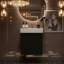 Meuble-lavabo mural 20 po avec lavabo en céramique, porte à motif de losanges, poignée dorée et tablettes latérales-783055272
