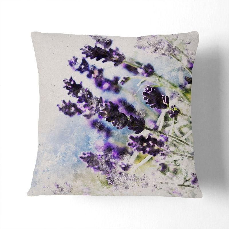 Lavender Vol.2 Watercolour Square Throw Cushion, 40cm H x 40cm W x 15cm D, Black