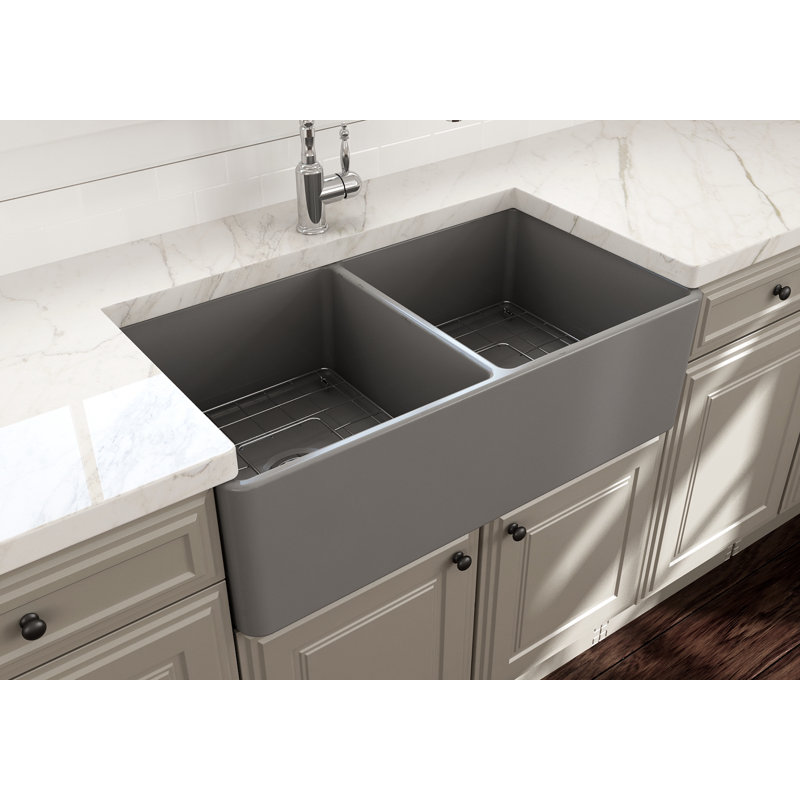33'' L Farmhouse Double Basin Kitchen Sink, Sapphire Blue