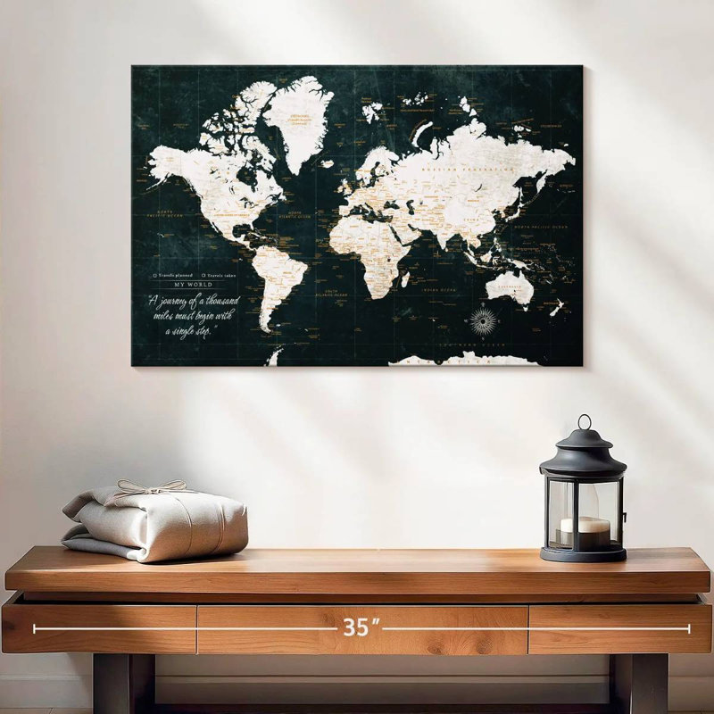 Personnalisé «A Journey I Push Pin World» Altaira, H 16 po x l 24 po, Yes