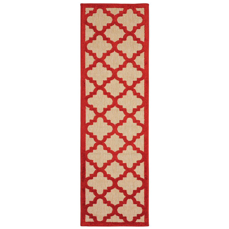 Tapis intérieur / extérieur sable / cerise tissé à la machine Laub, Tapis de couloir 2 pi 3 po x 7 pi 6 po