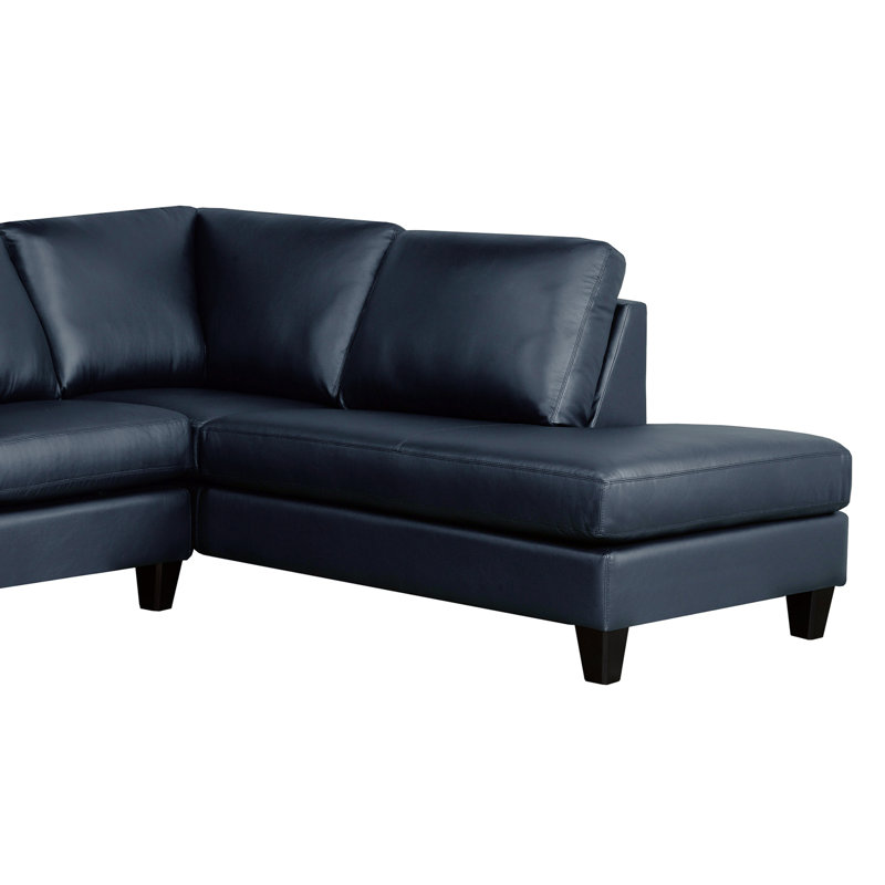 Honcut Upholstered L-Shaped Sectional, Blue Genuine Leather, Right Hand Facing