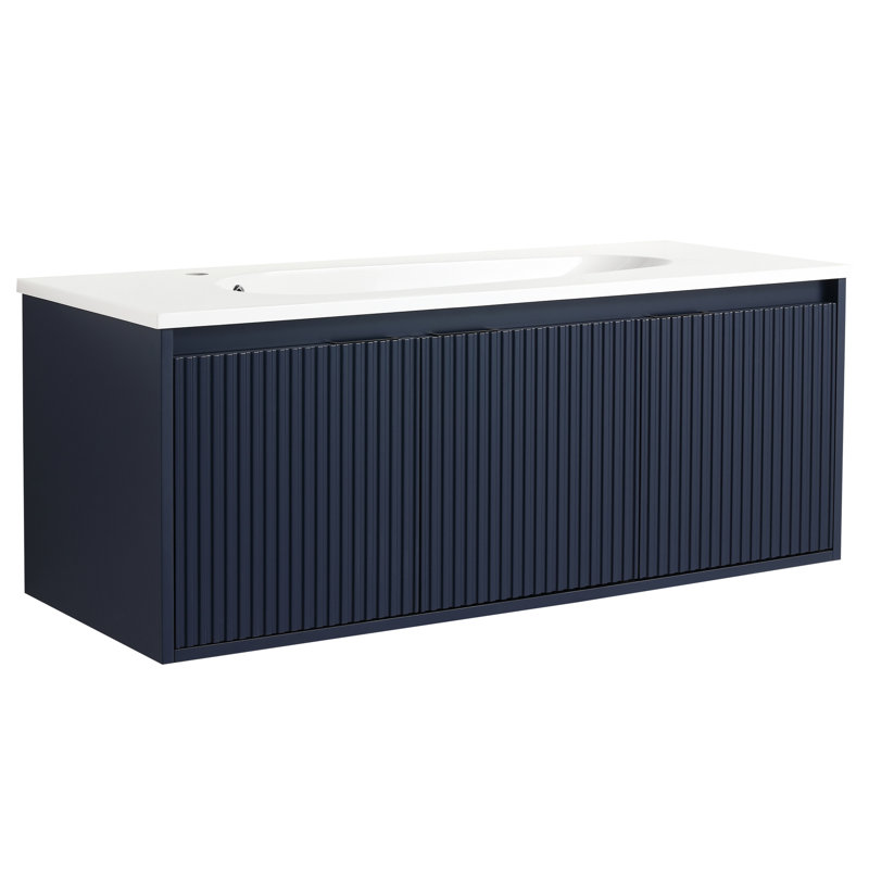 Meuble-lavabo pour salle de bain sans petite lavabo, charnière de porte à fermeture en douceur de 48 po, armoire murale en contreplaqué bleu marine avec grand espace de rangement, lavabo mural pour salle de bain, porte de 48 po, grande