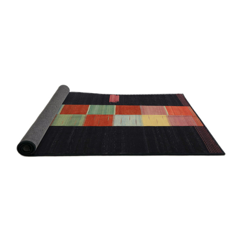 Tapis noir/orange/jaune contemporain, Rond 7 pi
