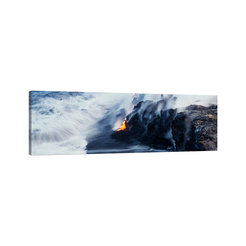 Glowing Lava Stream, Hawai'i Volcanoes National Park, Big Island, Hawaii, USA 1 Piece Wrapped Canvas Panoramic Wall Art