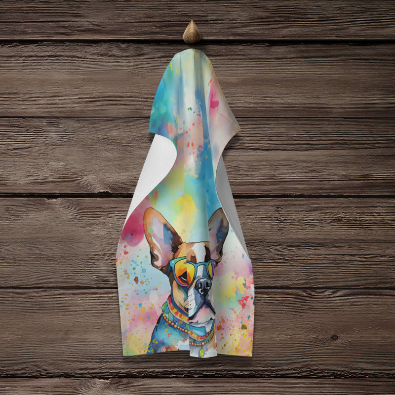 Boston Terrier Hippie Dawg Kitchen Towel