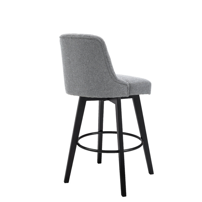 Swivel Upholstered 30'' Bar Stool Wood Leg, Gray, Bar Stool (30" Seat Height), 1