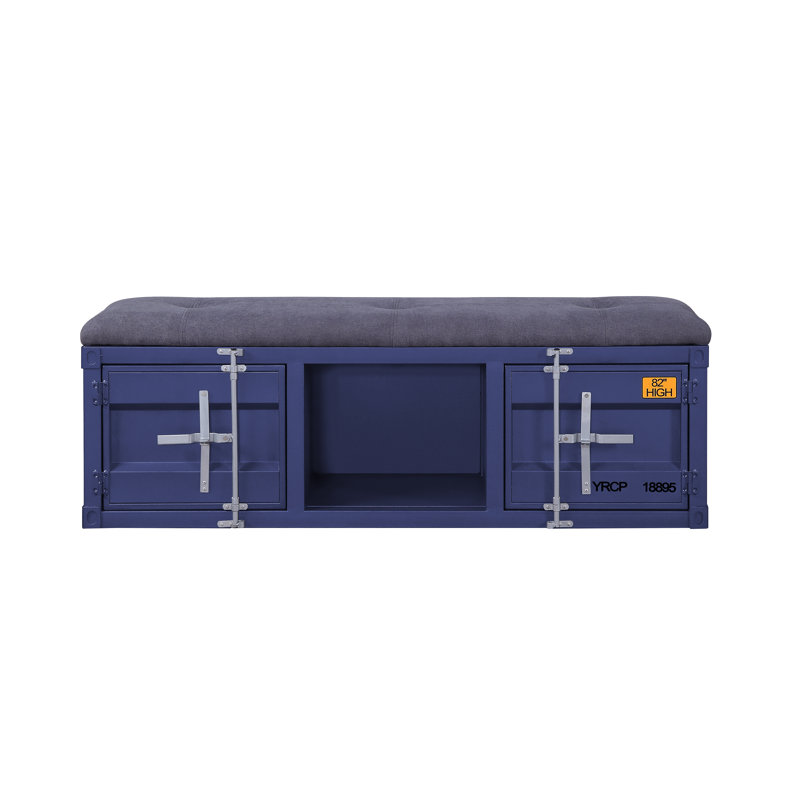 Banc de rangement Shaun avec portes en métal et assise coussinée, Bleu, gris, Bleu, gris