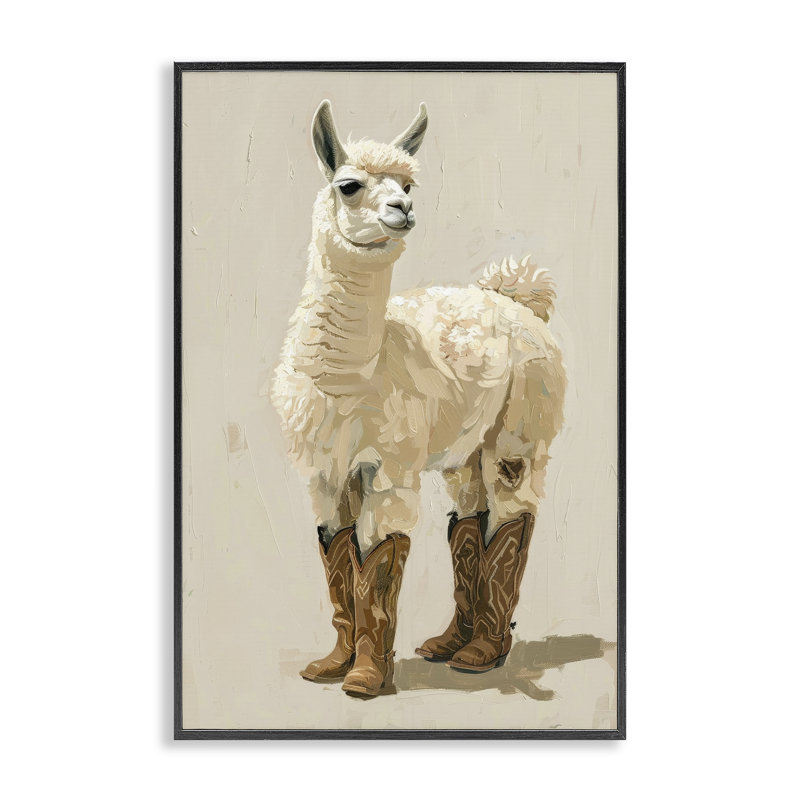 Agneau et bottes de cowboy, estampe numérique par Petals Prints Design, Giclée encadrée noir minuit, H 24 po x l 16 po