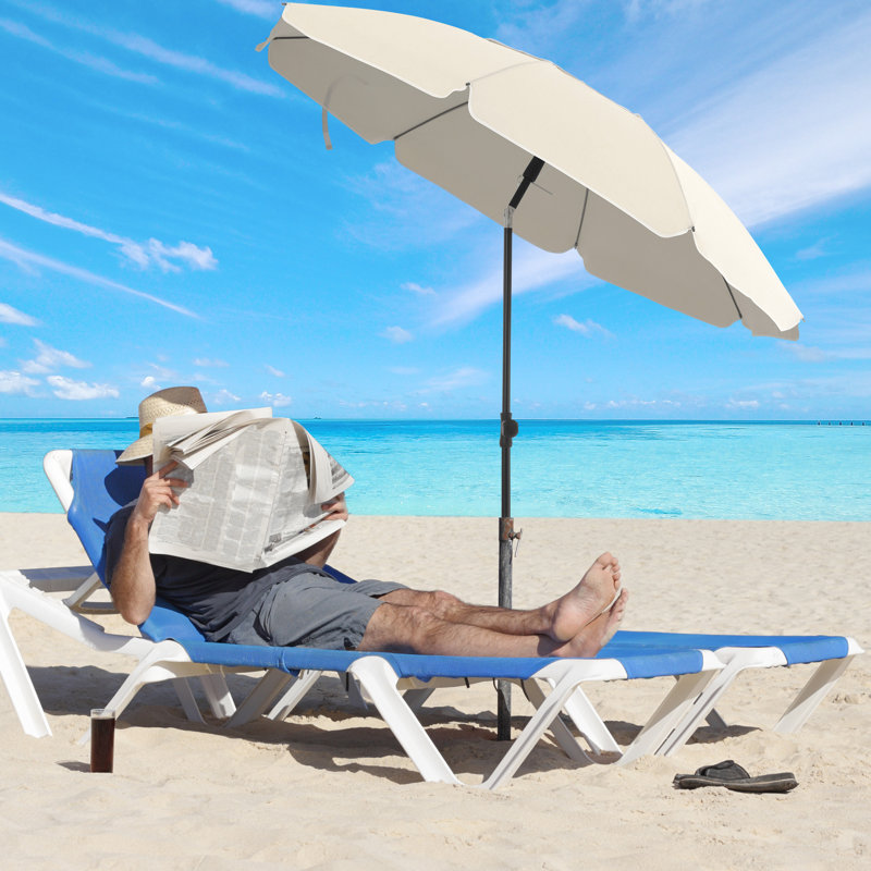 Braley 180 cm W X 180 cm D Octagonal Beach Parasol with Manual Lift, 230cm H x 200cm W x 200cm D, White